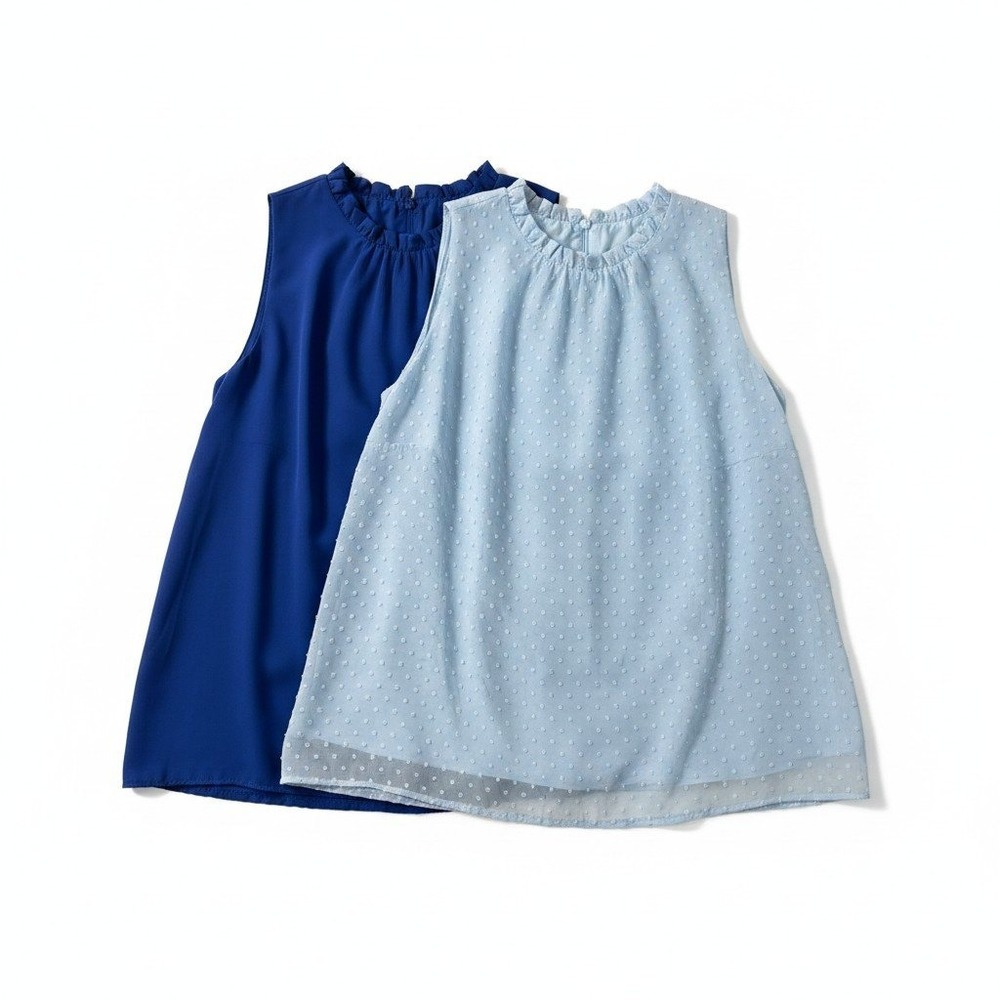 Womens 2XL Blue Sleeveless Ruffle Neck Blouse Lot 2 Boho Casual